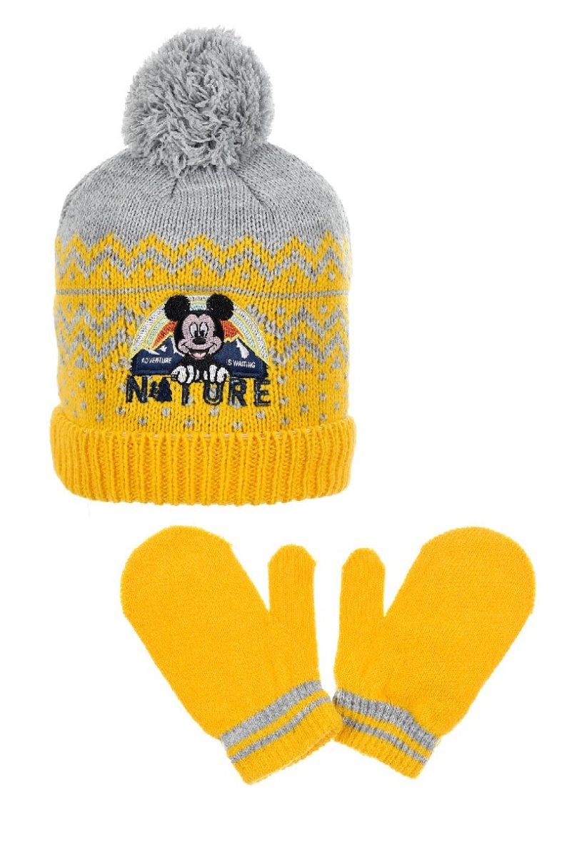 Disney gorro+manoplas bebé Mickey mostaza