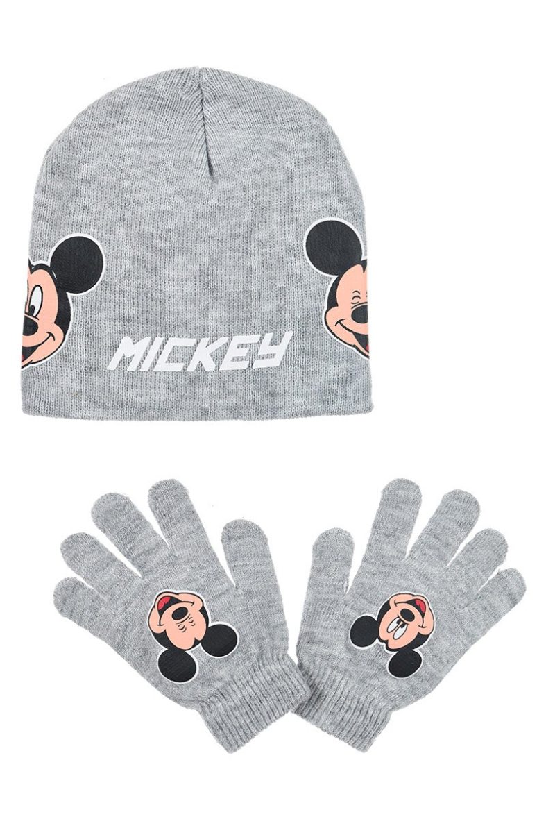 Disney gorro+manoplas niño Mickey gris