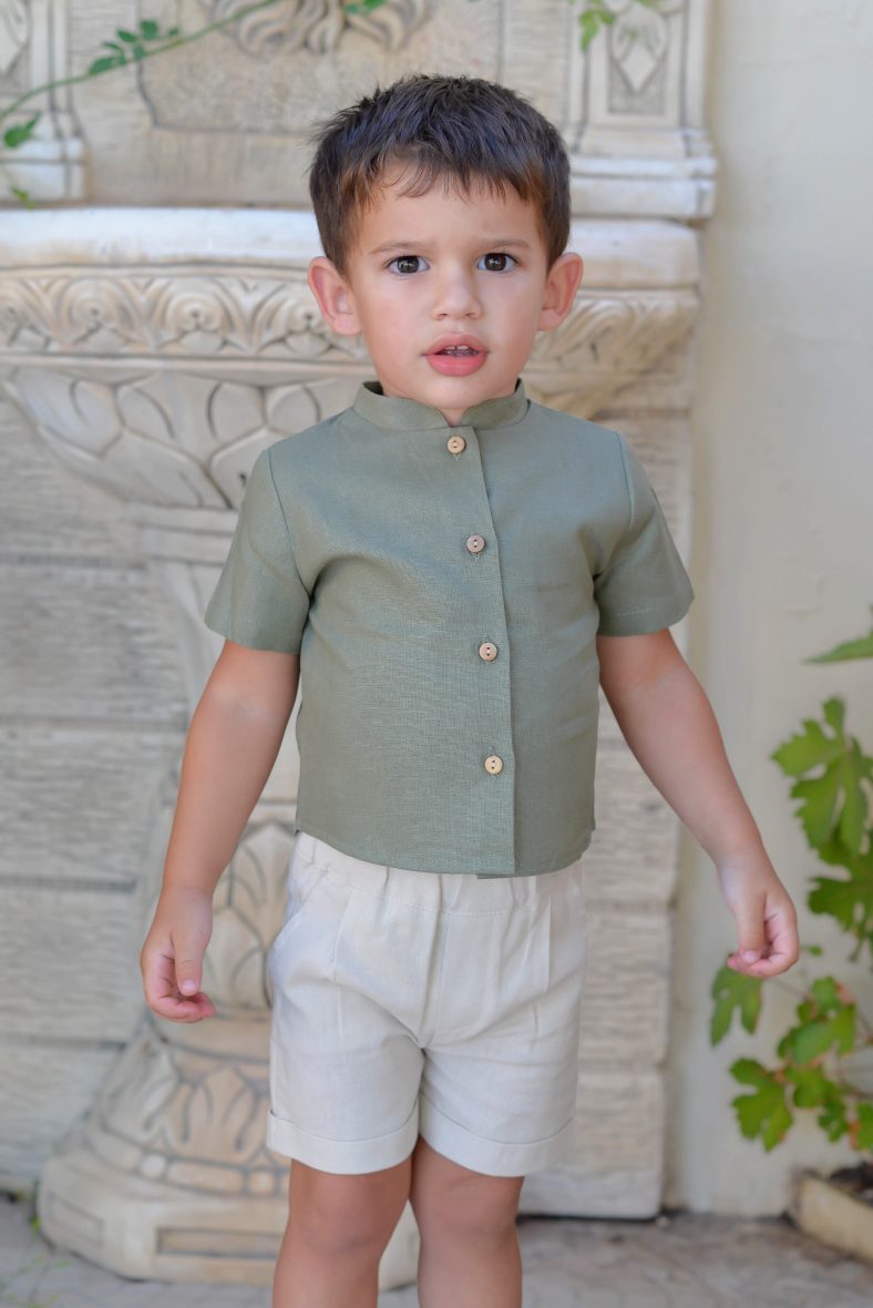 Pequeños Piratas conjunto niño lino oliva