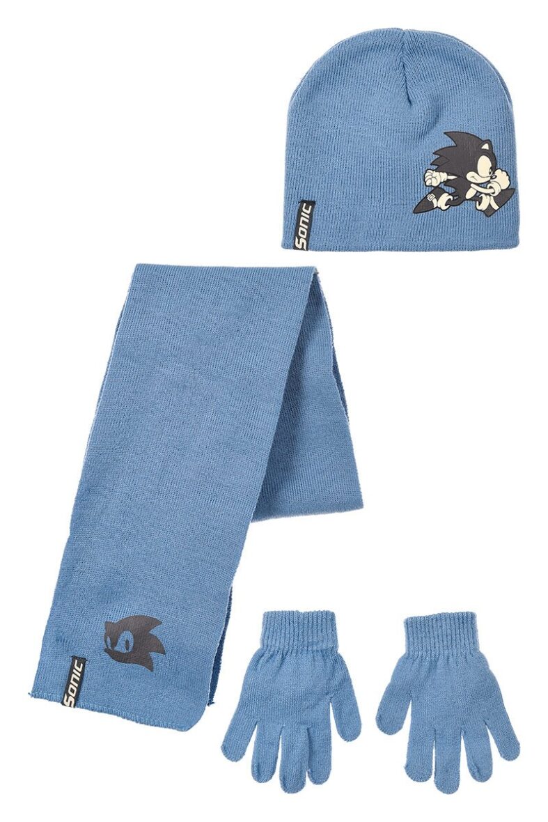 Sonic gorro, guantes y bufanda azul
